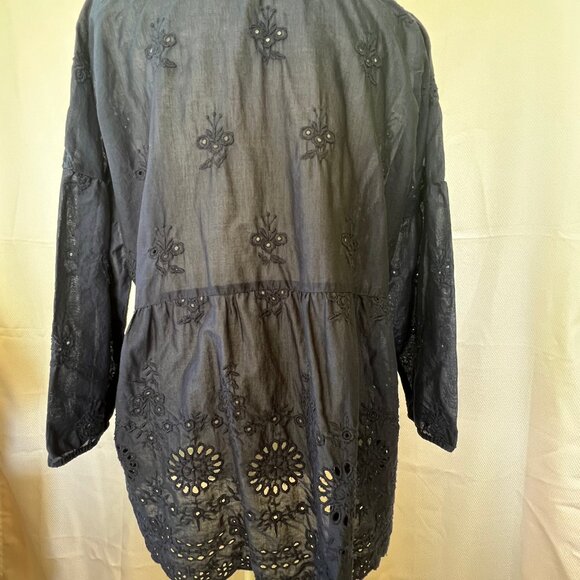 J.Jill Navy blue Eyelet Ruffle Blouse - Picture 6 of 13